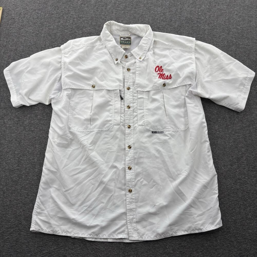 Drake Shirt Mens XL White Ole Miss Seersucker Vented Button Up Waterfowl